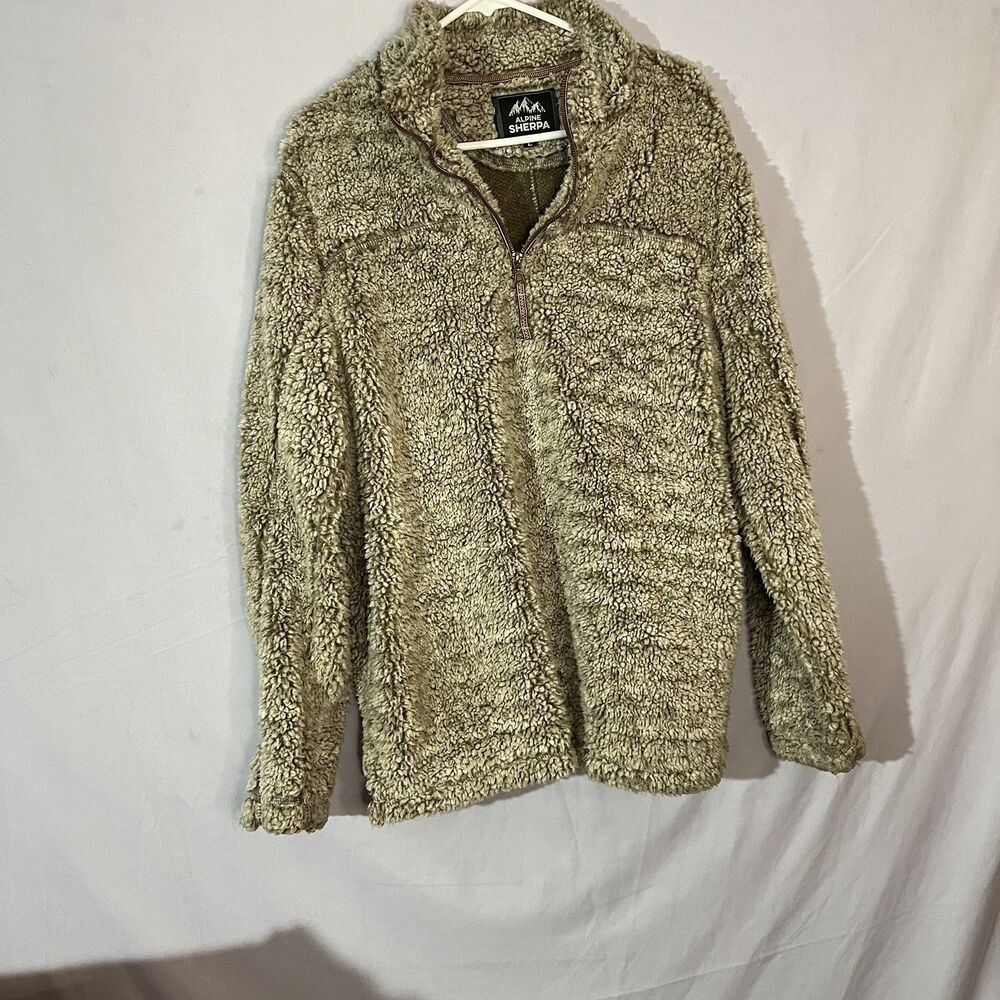 Alpine Sherpa 1/4 Zip Pullover Mens L Putty Beige Soft Fleece Pockets Sweater